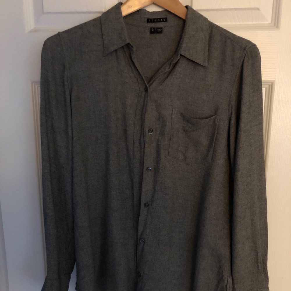 Theory S gray wool blend button down shirt